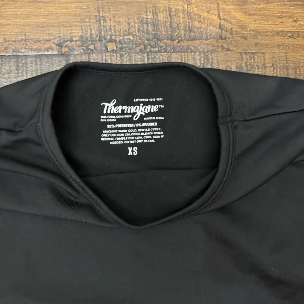 Thermajane Womens Base Layer Shirt Size XS Crew Neck Long Sleeves Black - Image 2