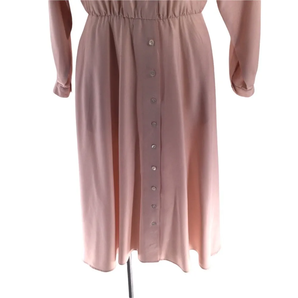 Vintage Liz Claiborne 100% Silk Pink Button Down Long Sleeve Shirt Dress - Image 14