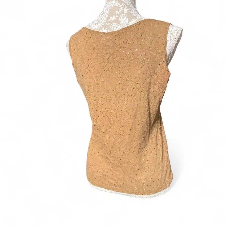 Orange USA Brown Beaded Floral Knit Tank Top Women's L Y2K Vintage Sleeveless - Image 5