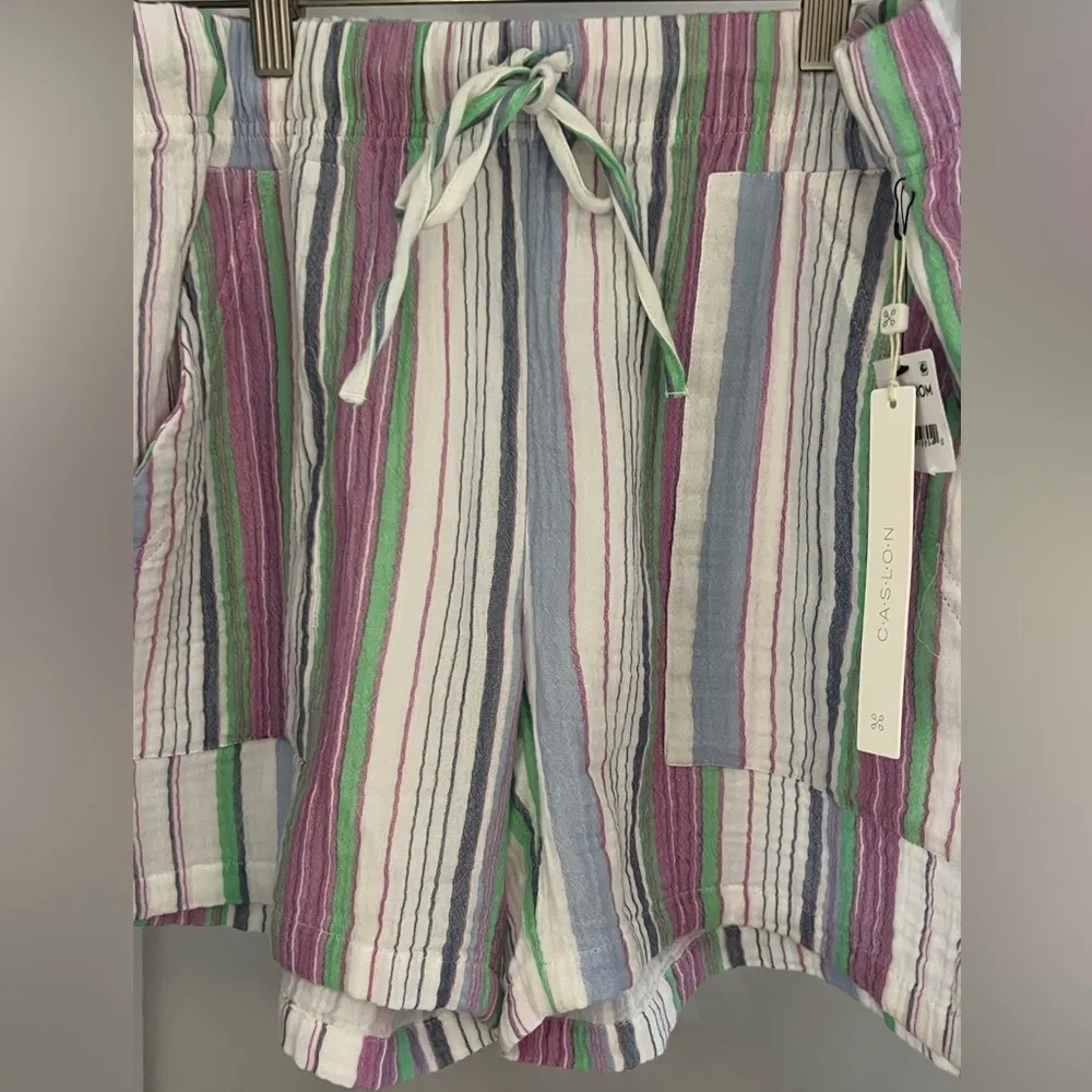 NWT Caslon stripped cotton shorts with front pockets teal/white/purple colored,M - Image 2