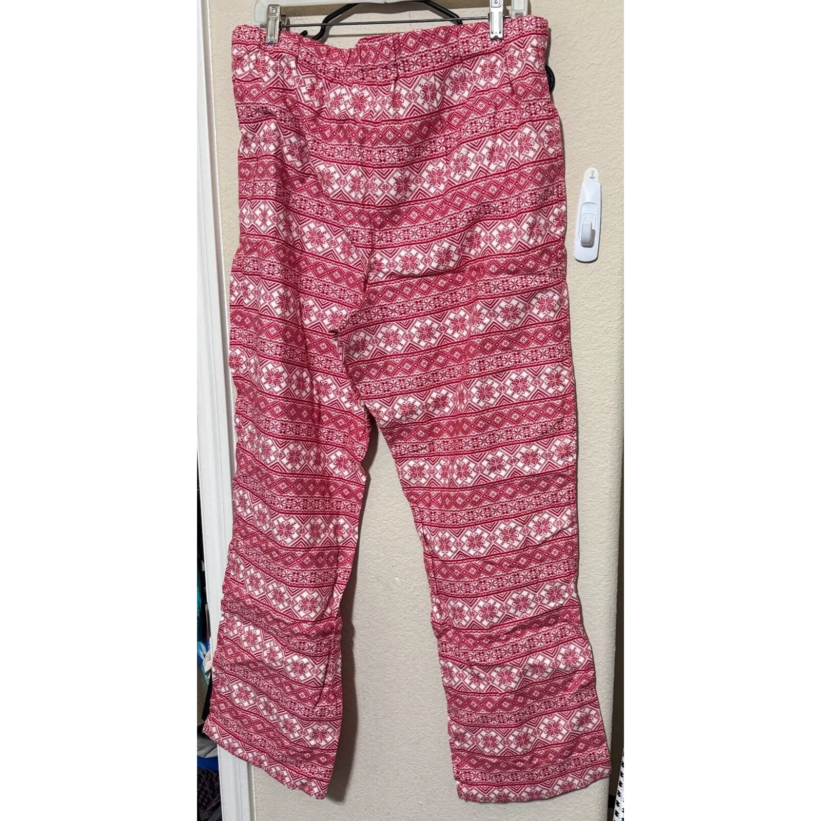 Lands' End Women's Red PJ Pants sz L 14/16 soft flannel fair isle winter pajamas - Image 5