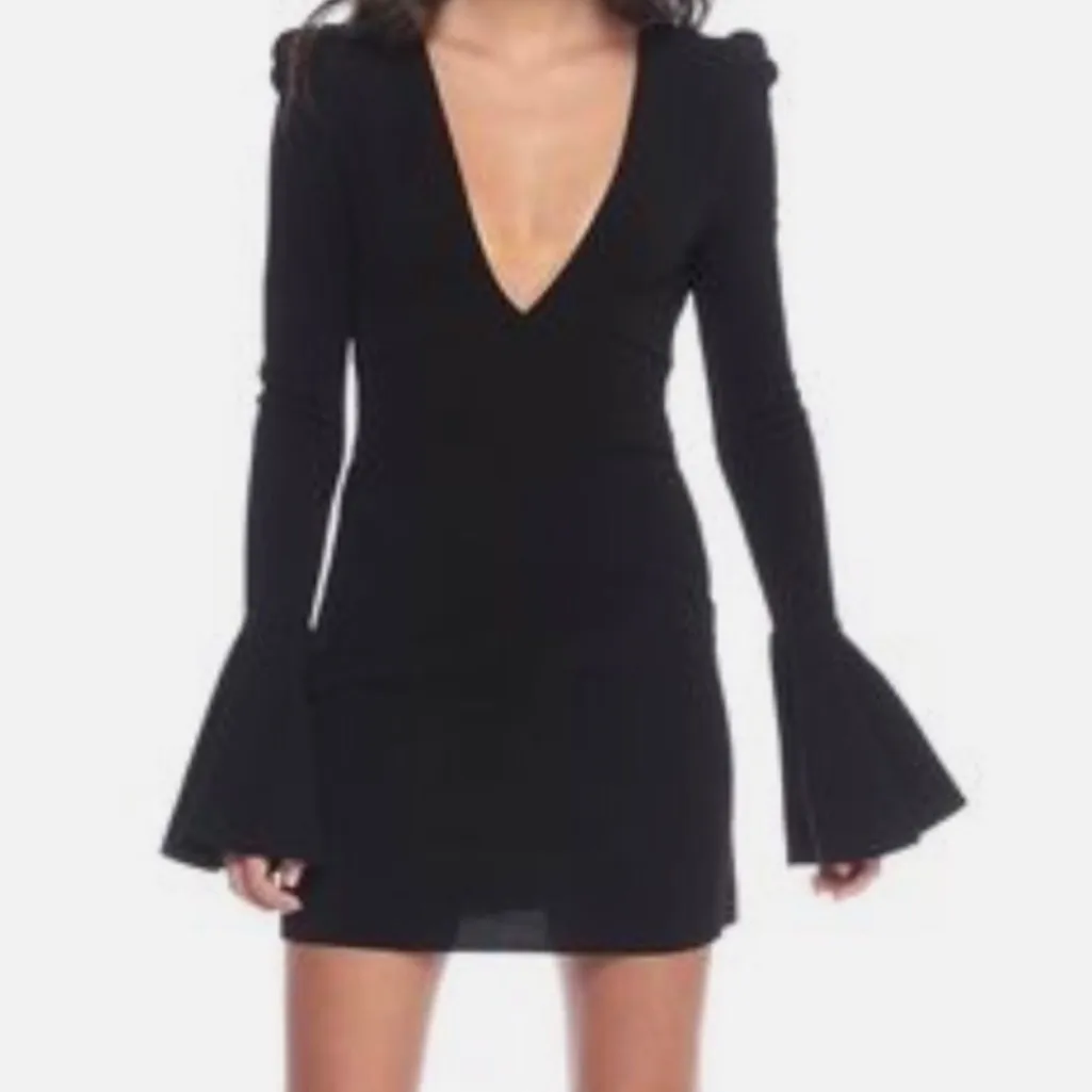 Free People black plunge dress with Statement Sleeves. Size Small - Image 2