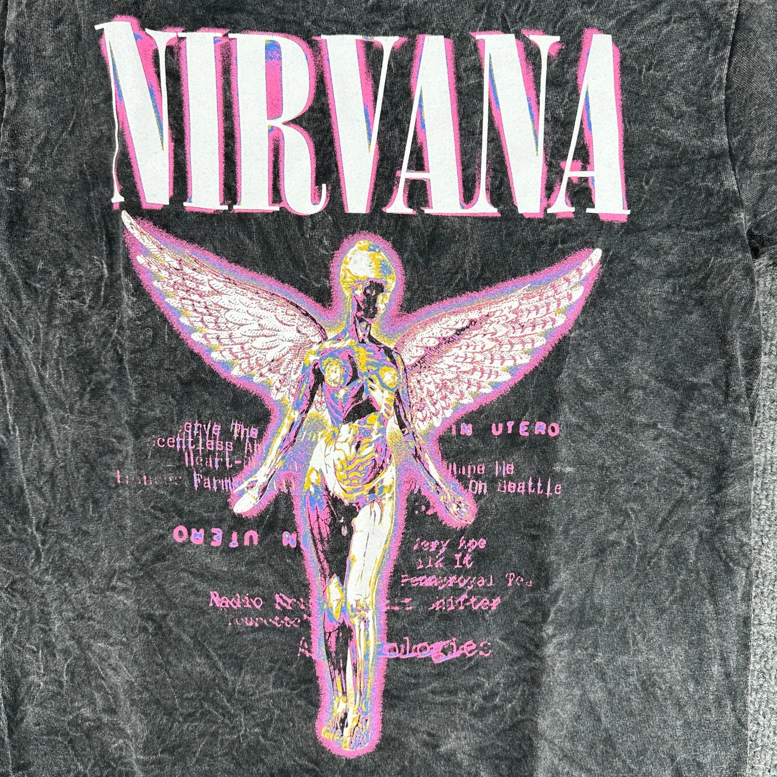 Nirvana In Utero Heather Gray Pink Purple Band T-Shirt Short Sleeve Small Unisex - Image 4