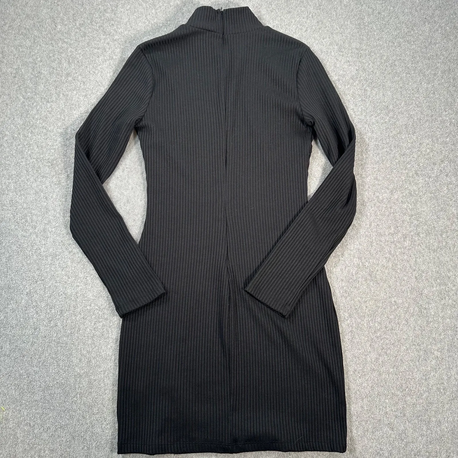 Princess Polly Black Ribbed Mini Dress Mock Neck Side Slit Size 4 Long Sleeve - Image 8