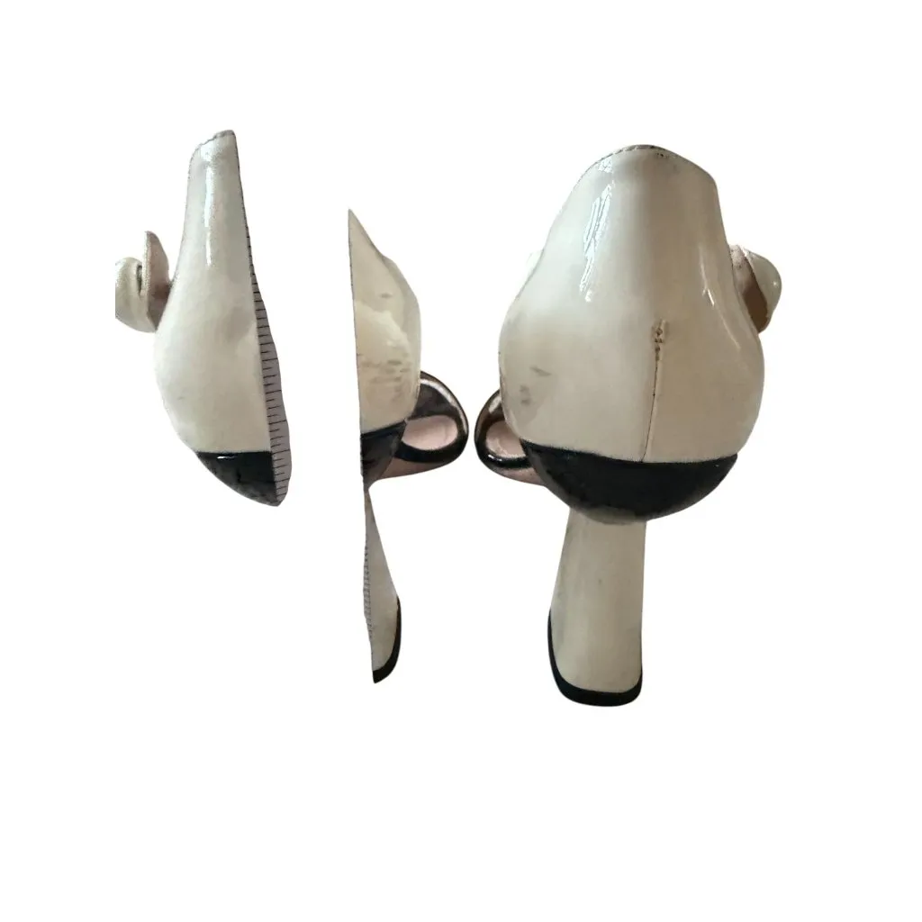 MIU MIU Mod Colorblock Black Ivor Patent Leather Sandals Heels Size 39 / US 9 - Image 7