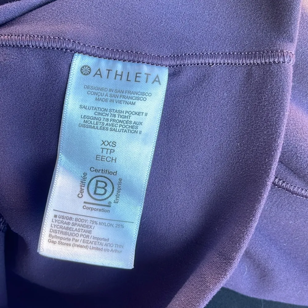 Athleta  Purple Salutation Stash Pocket II Cinch 7/8 Tight - Image 4