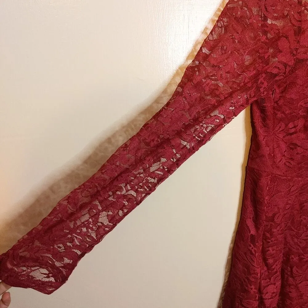Zanzea Lace Red Dress Sheer Sleeves Size 12 NWT NEW Fancy Formal Chic Cute - Image 12