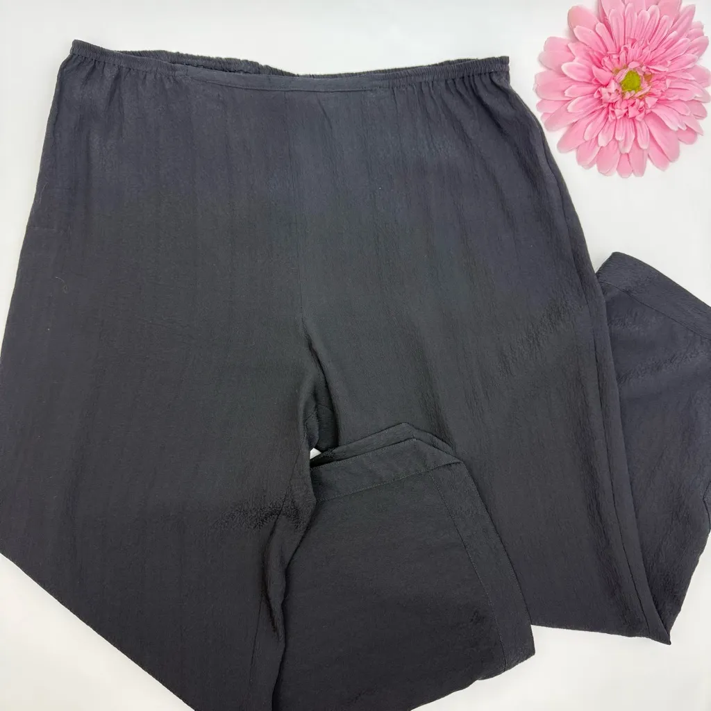Citron Santa Monica Silk High Rise Wide Leg Dolphin Split Hem Crop Pants Black Size M - Image 3