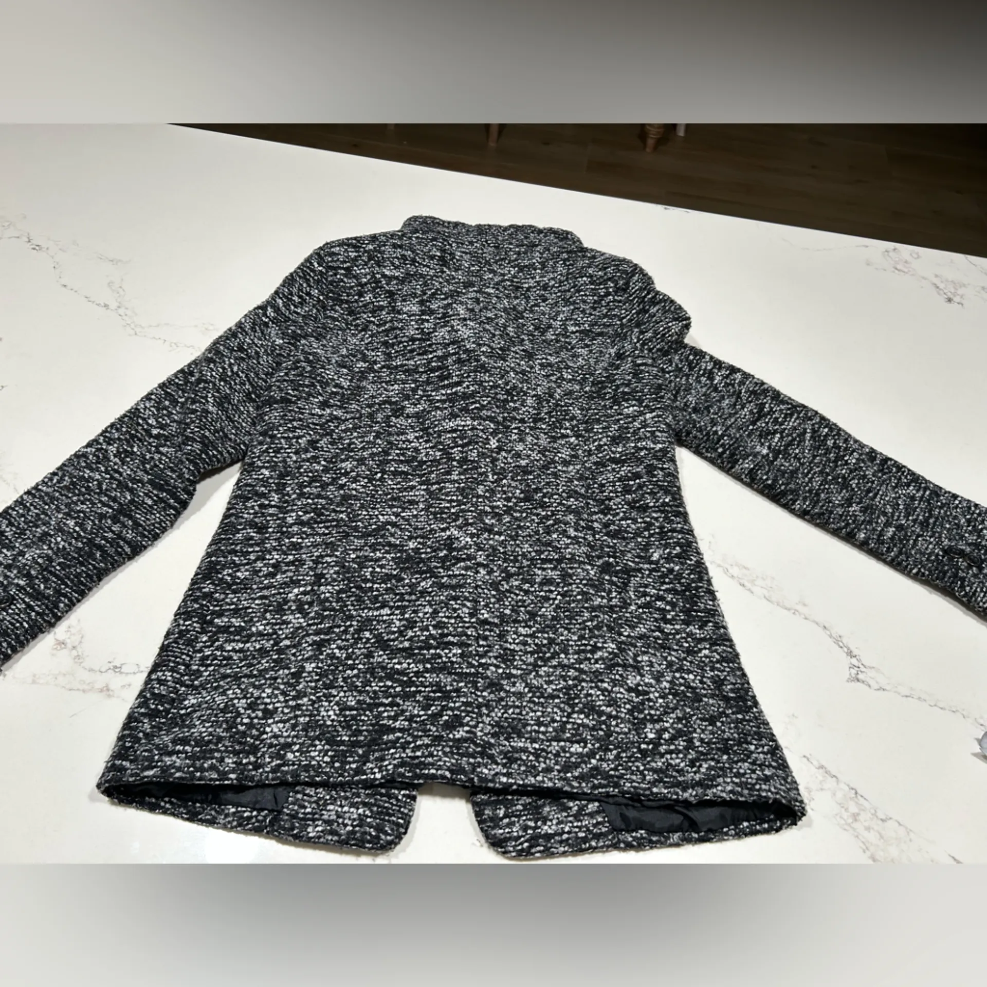 NEW Tweed Black & White Marled Knit Lined High Collar Winter Coat XS/S - Image 9