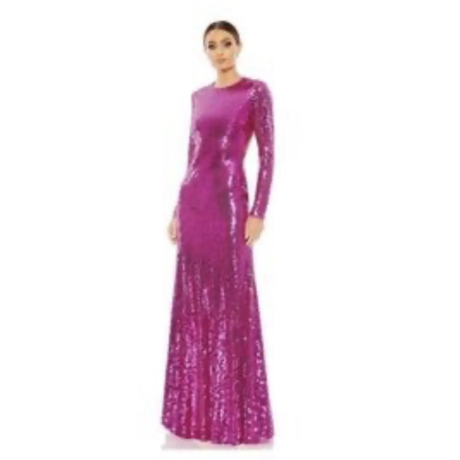 New MAC DUGGAL Pink Long‎ Sleeve Sequined Evening Gown Dress 10891 Size 4 - Image 15