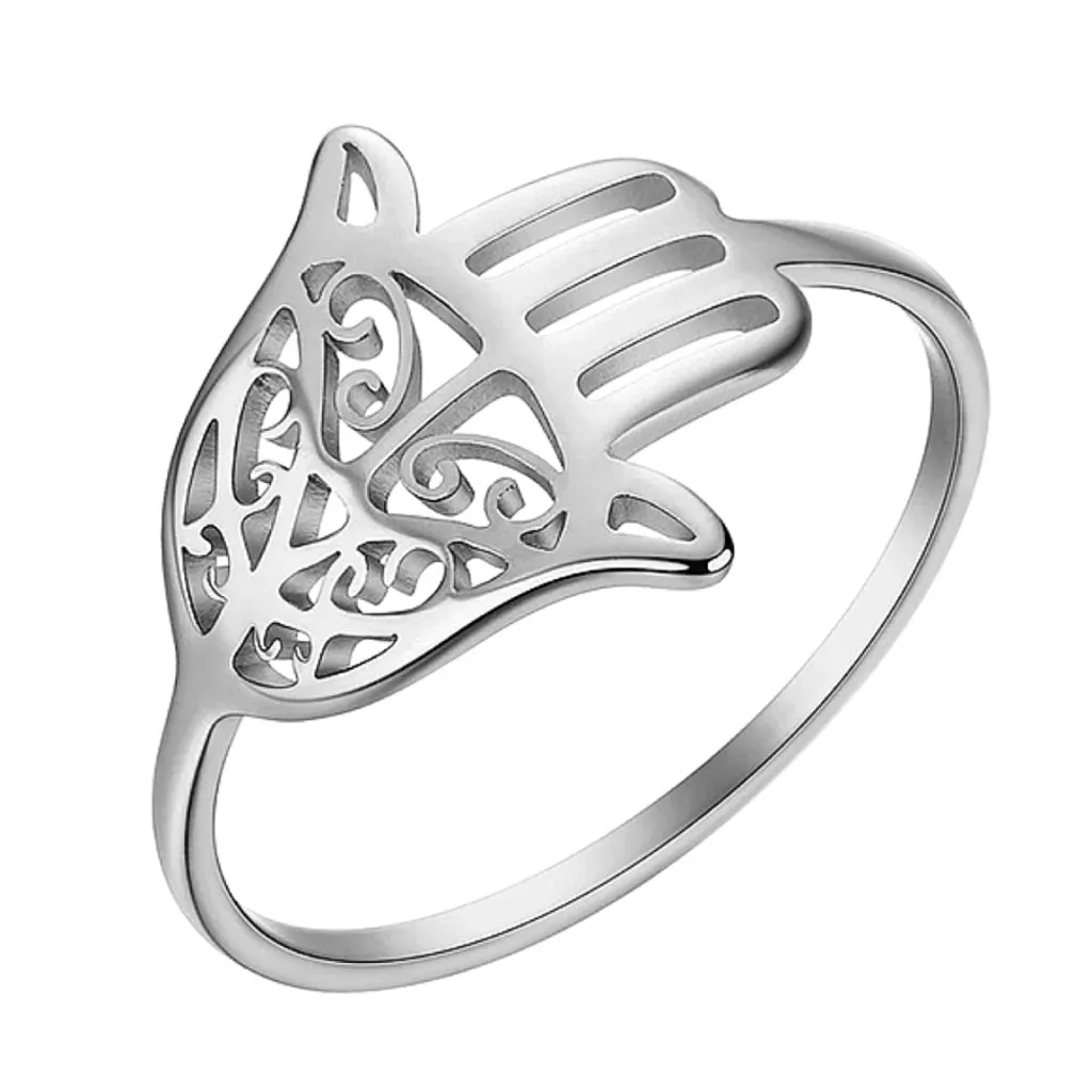 NEW Unisex Hamsa Hand 18k White Gold PVD‎ Pinky Small Ring Size 7 - Image 3