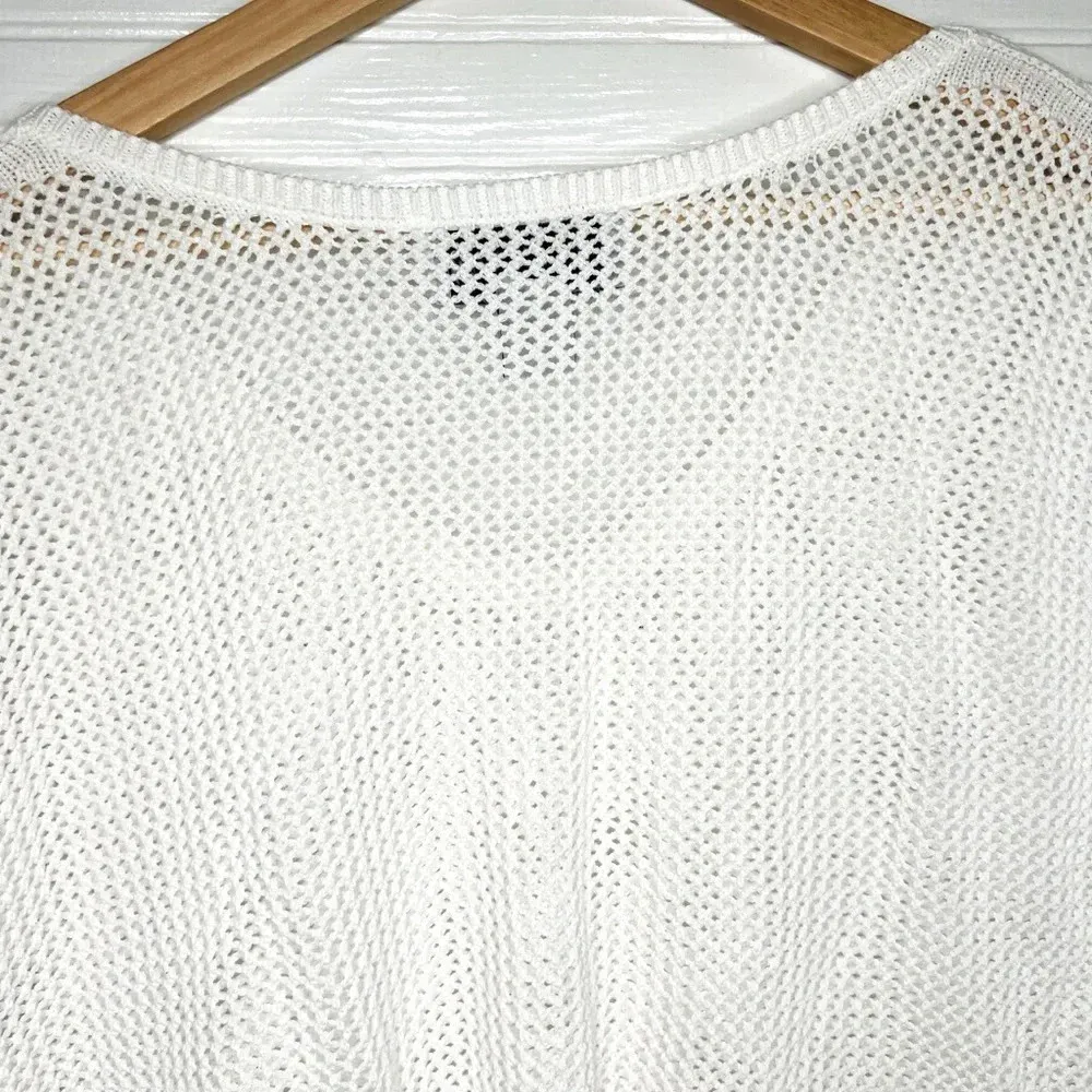 Joan Vass White Open-Knit V-Neck Pullover Oversized Sweater Size 1 8/10 - Image 7