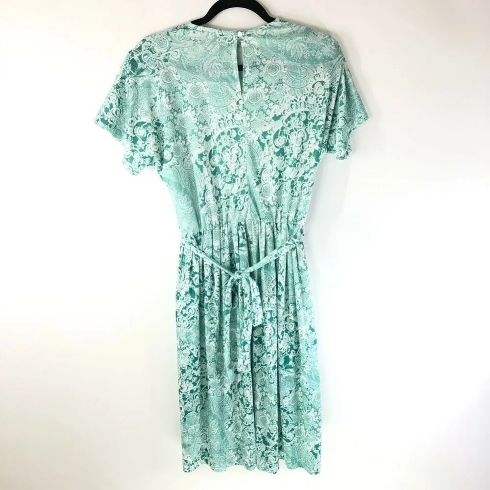 Blair Vintage A Line Dress Green White Floral Belt - Image 2