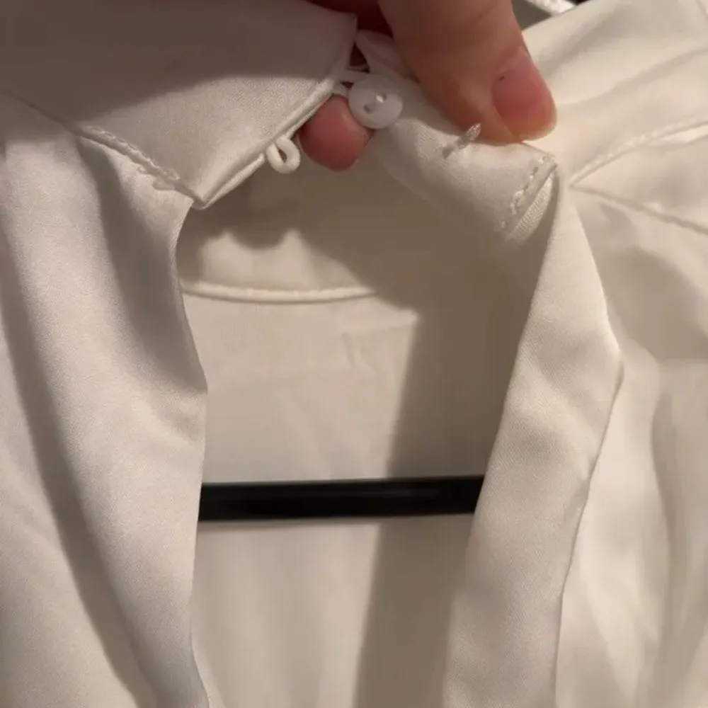 Lulus Classic Elegance White Satin Sleeveless Mock Neck Mini Dress Size Medium - Image 9