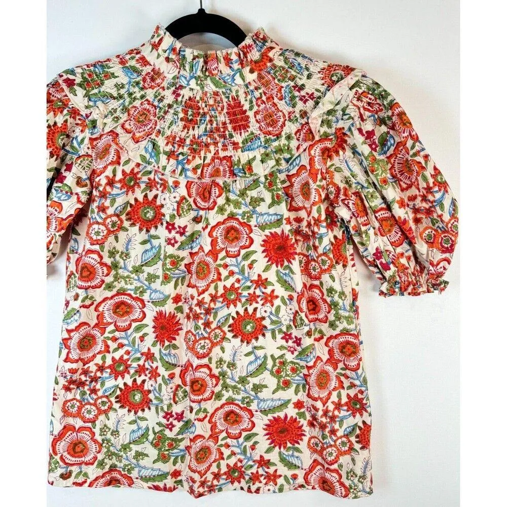 New Sohana Womens Top Floral Puffed Blouse Smocked Yoke Babydoll Cottagecore XS Red - Image 3