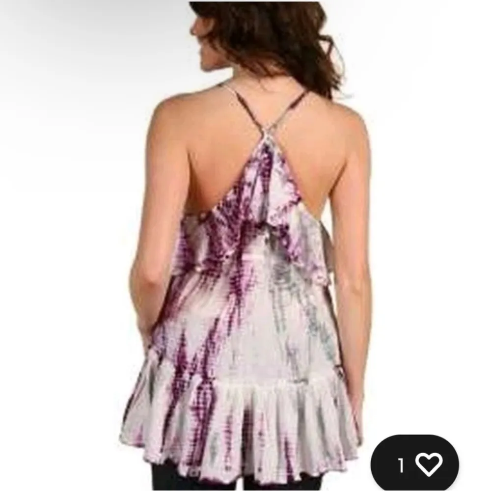 Free People Purple and Cream Tie-Dye Ruffle Top | Flowy Boho Peplum Bohemian FP - Image 2