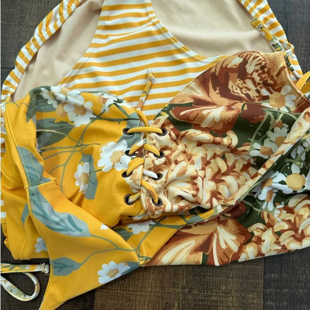 Albion Fit The Rachel Yellow Floral One-Piece Size Medium - Image 3
