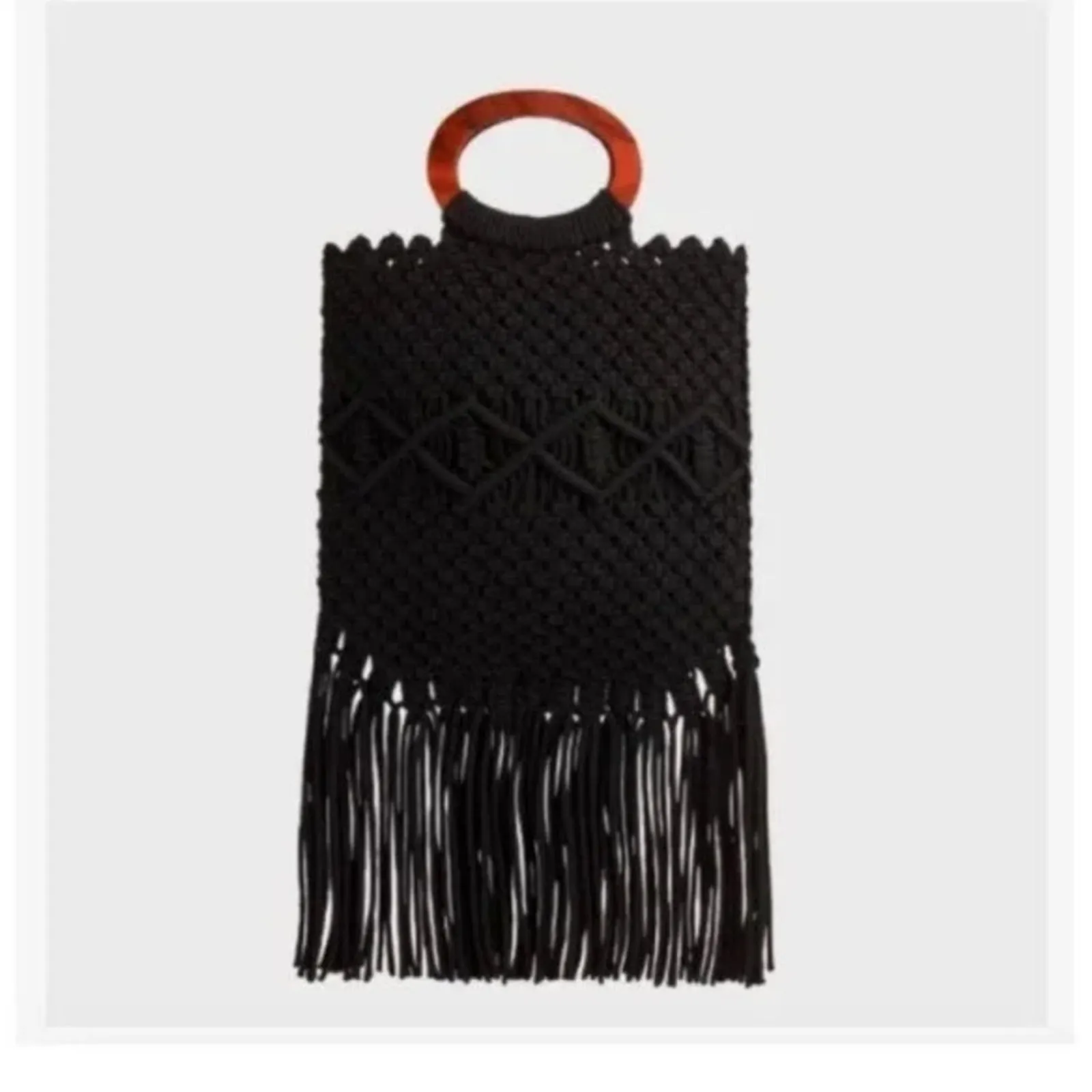 Danielle Nicole Black Macrame Fringe Bag - Image 10