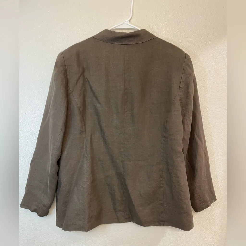 Vintage MERONA Women's Brown Linen‎ Shell 3 Button Down Blazer Size 16W - Image 7