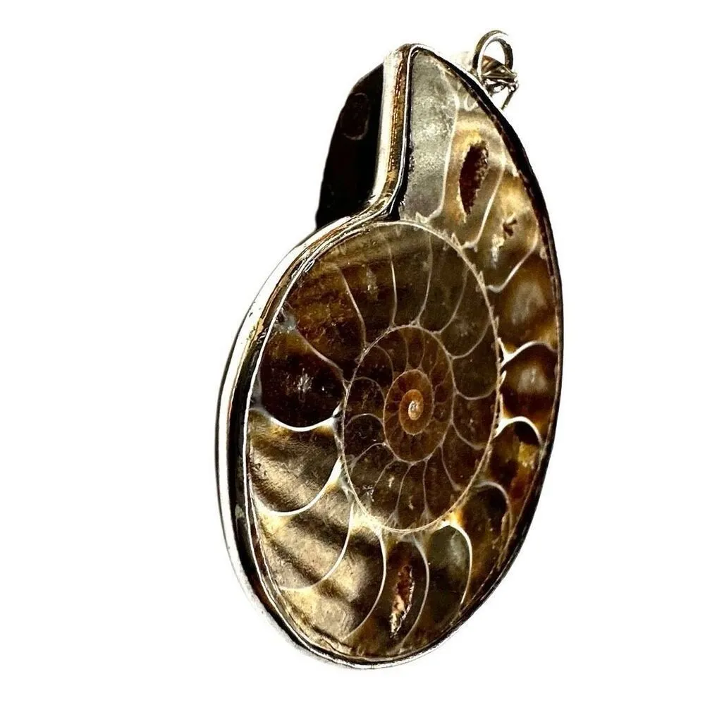 Silver tone Ammonite nautiloid fossil pendant - Image 7