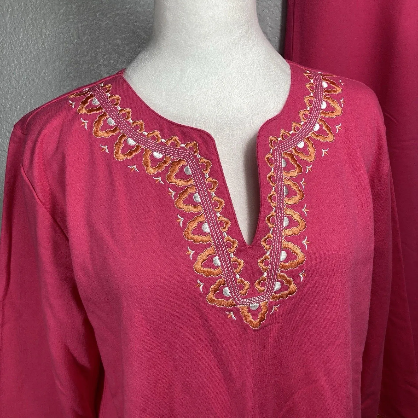 Stan Herman Sweater Knit Tunic Legging Lounge Set S Embroidered Resort Vacation Pink - Image 3