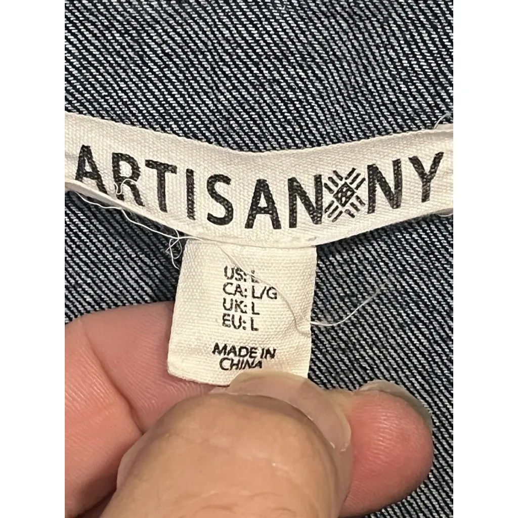 Artisan NY Denim Jacket Womens L Blue Wash Jean Jacket Full Button Long Sleeve - Image 6