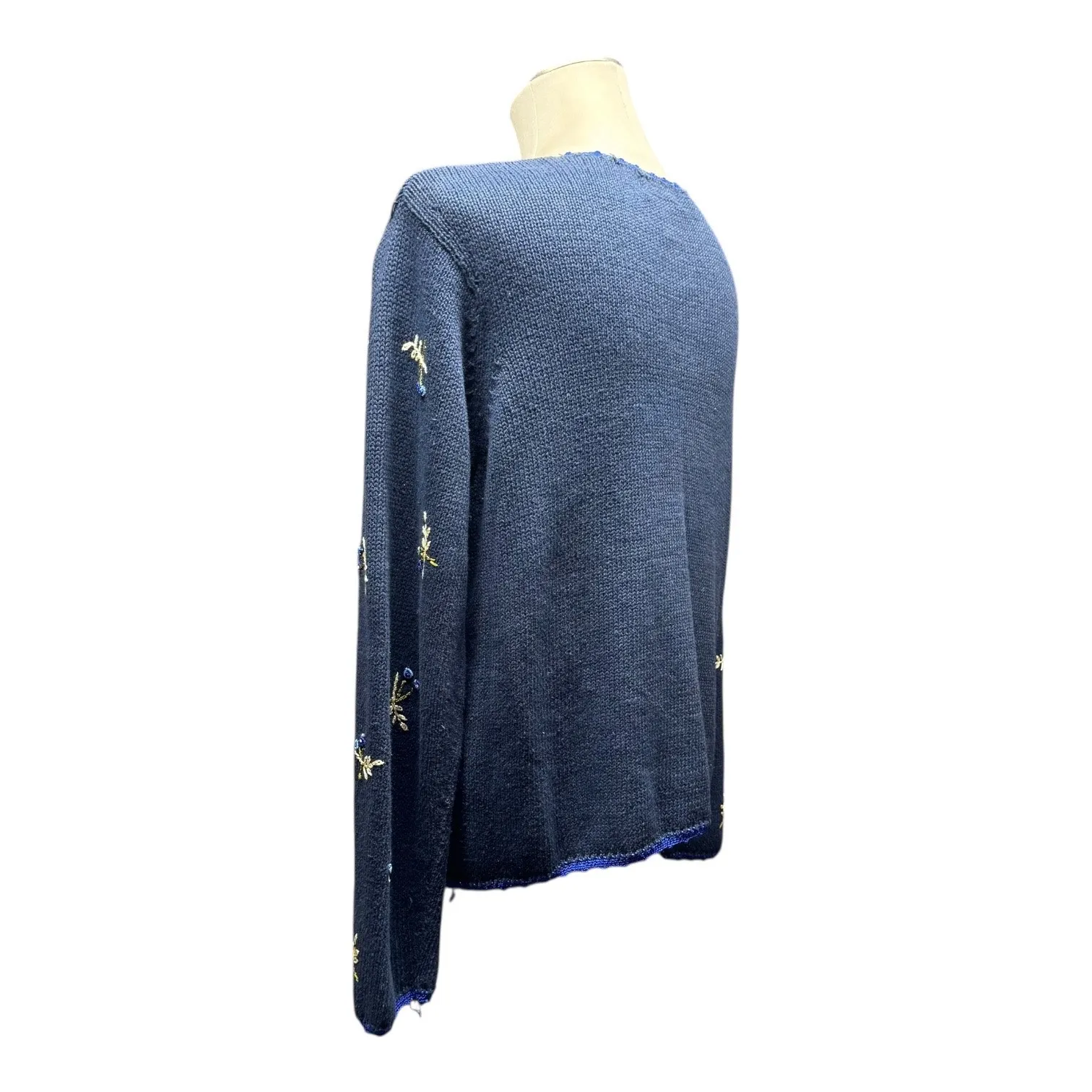 All Points Reference Point Vintage Button Up Cardigan Sweater Floral Blue Medium - Image 3