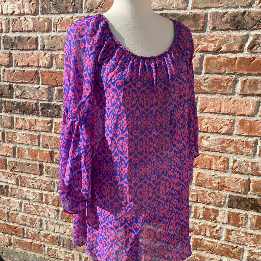 Vintage purple floral tunic with fan sleeves / S / Excellent condition - Image 6