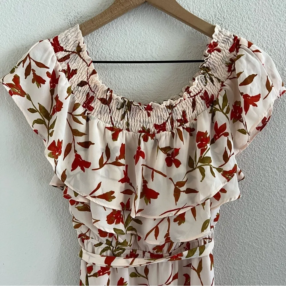 Lovers + Friends Peach Pink Floral Dress Smocked Neckline Small - Image 3