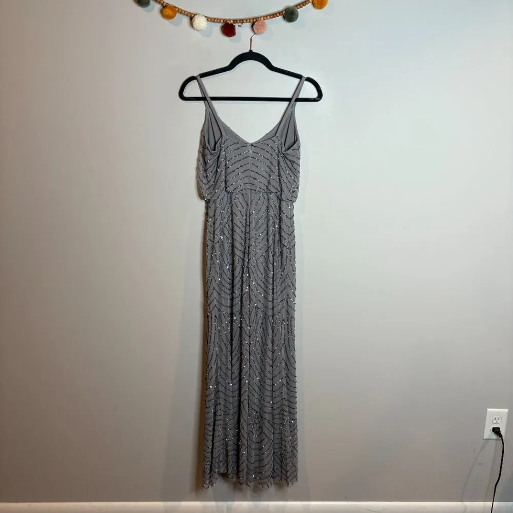 Adrianna Papell Beaded Blouson Gown in Grey Silver - Image 7