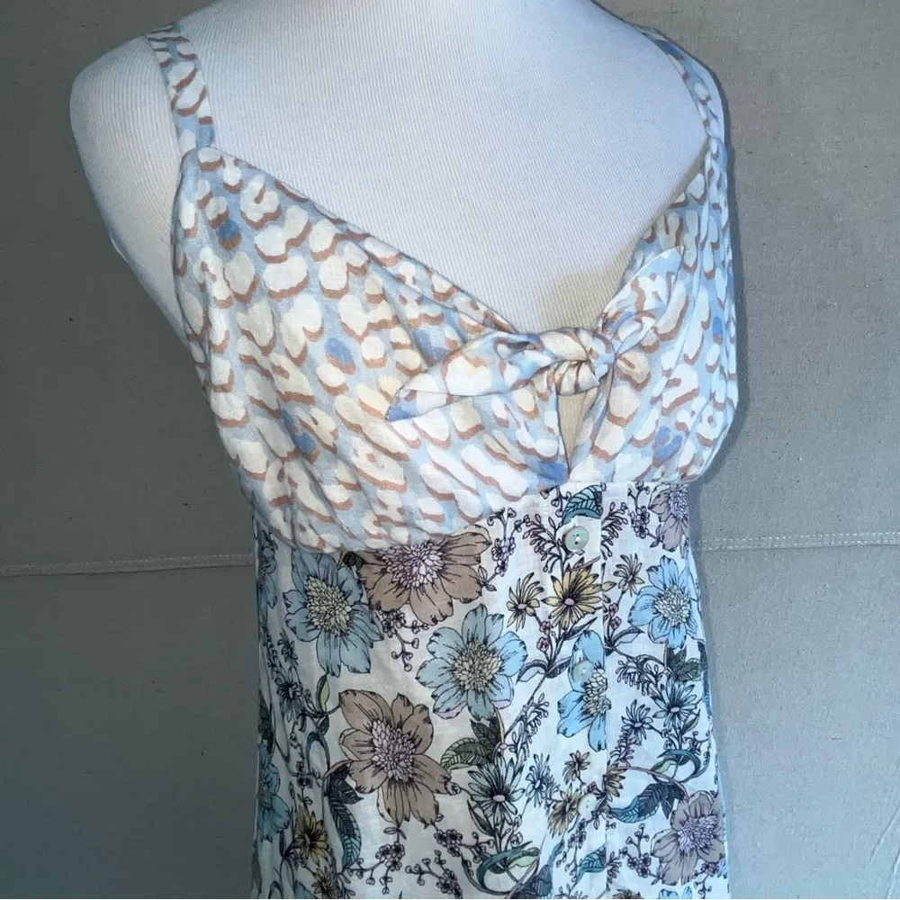 Hale Bob Sylvie Linen Cotton Tank Button Down Dress Tie front Floral XS - Image 8