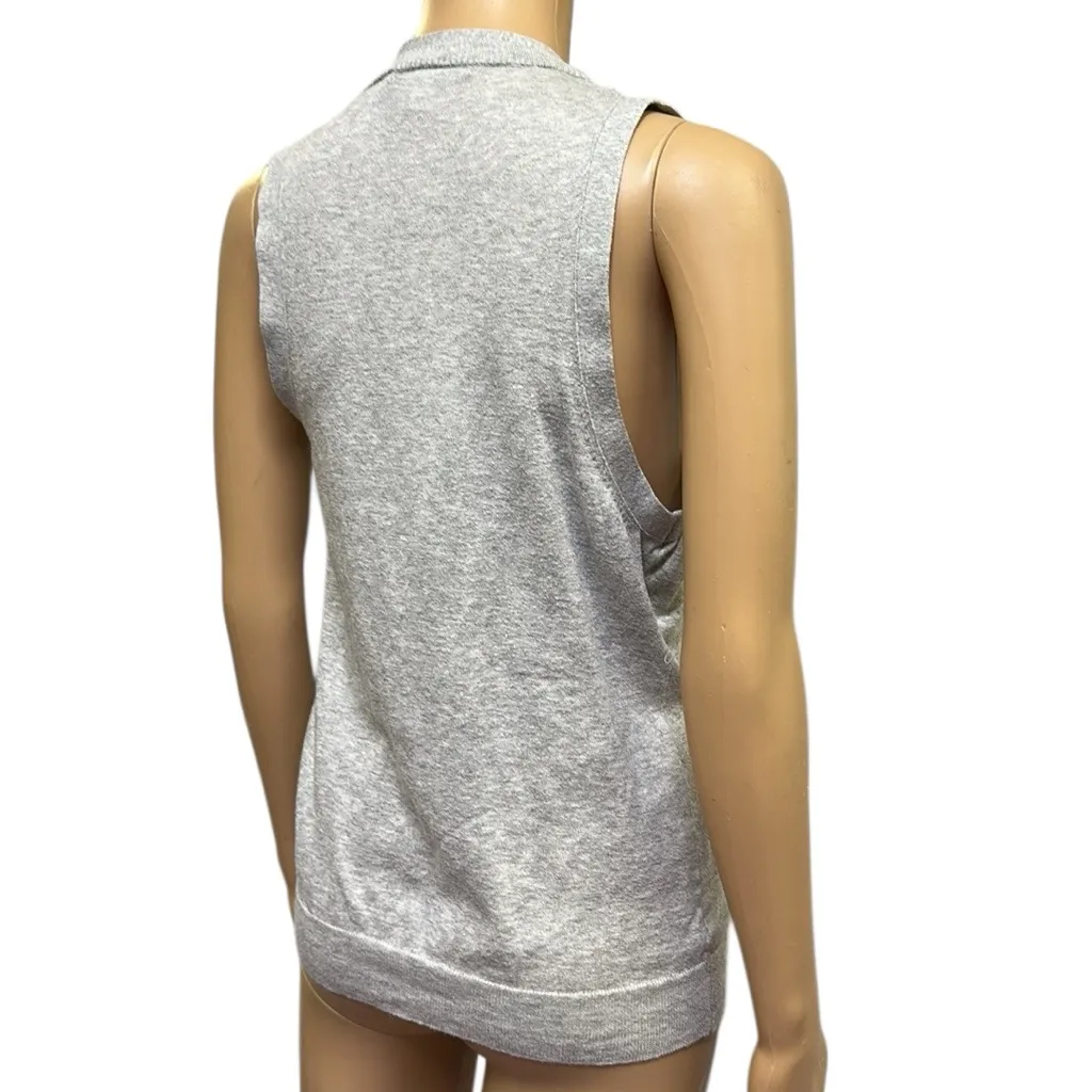 Banana Republic Cotton Silk Blend Gray Ruffled Sleeveless Cardigan Womens Medium - Image 6