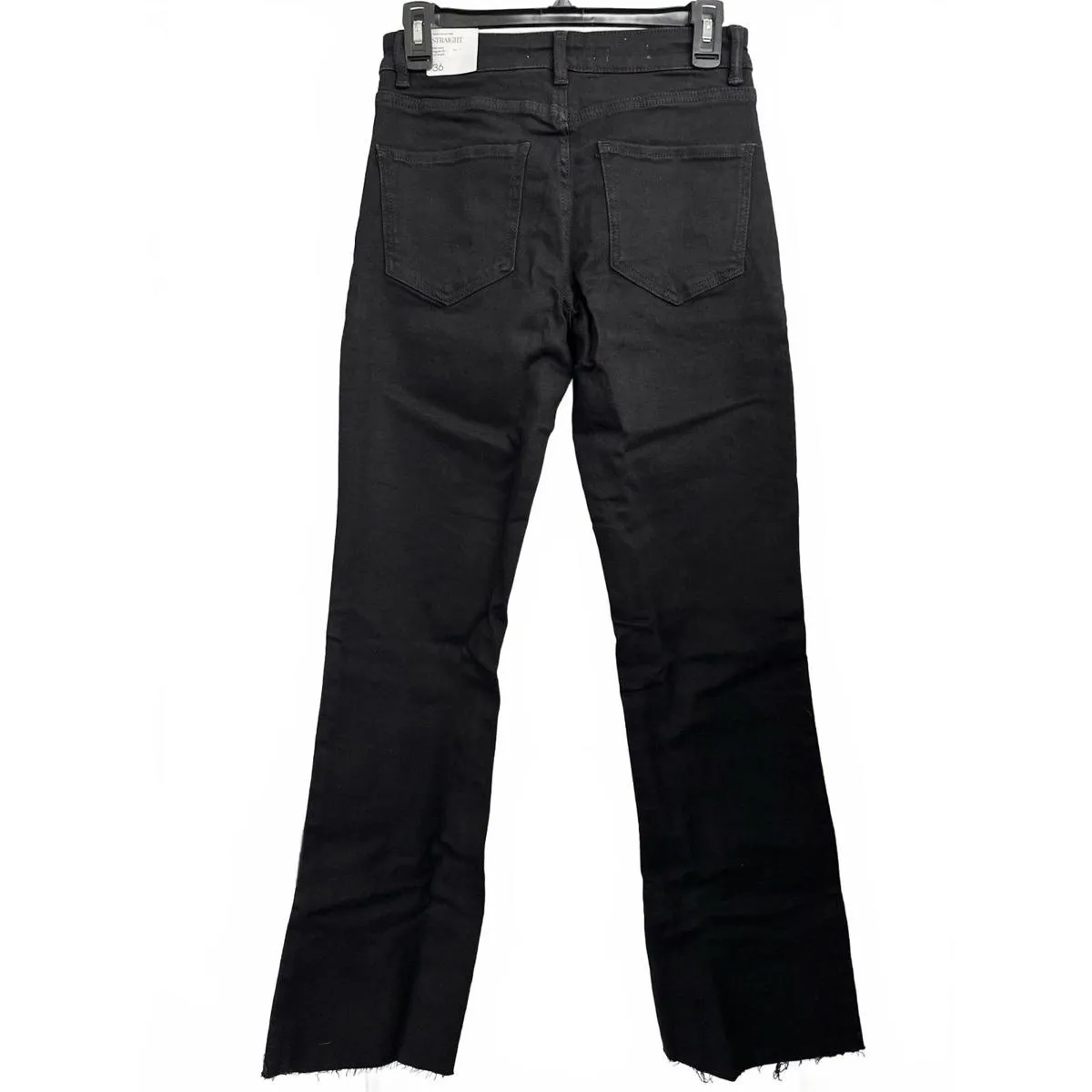 Mango Stretch Medium-Rise Straight Jeans with Slits Elle Black Denim NWT Size 4 - Image 7
