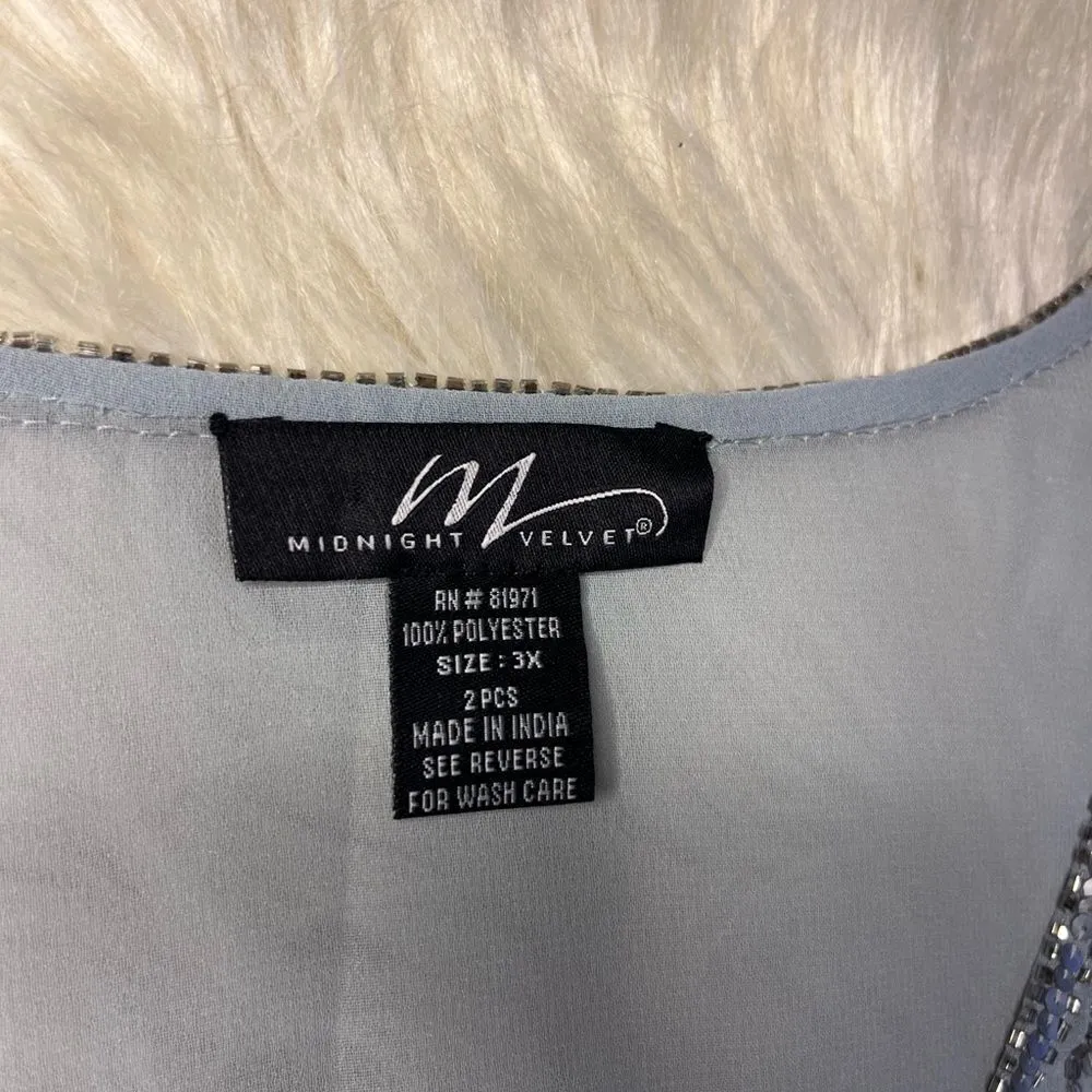 Midnight velvet powder blue sequin open blouse sz 3X - Image 3