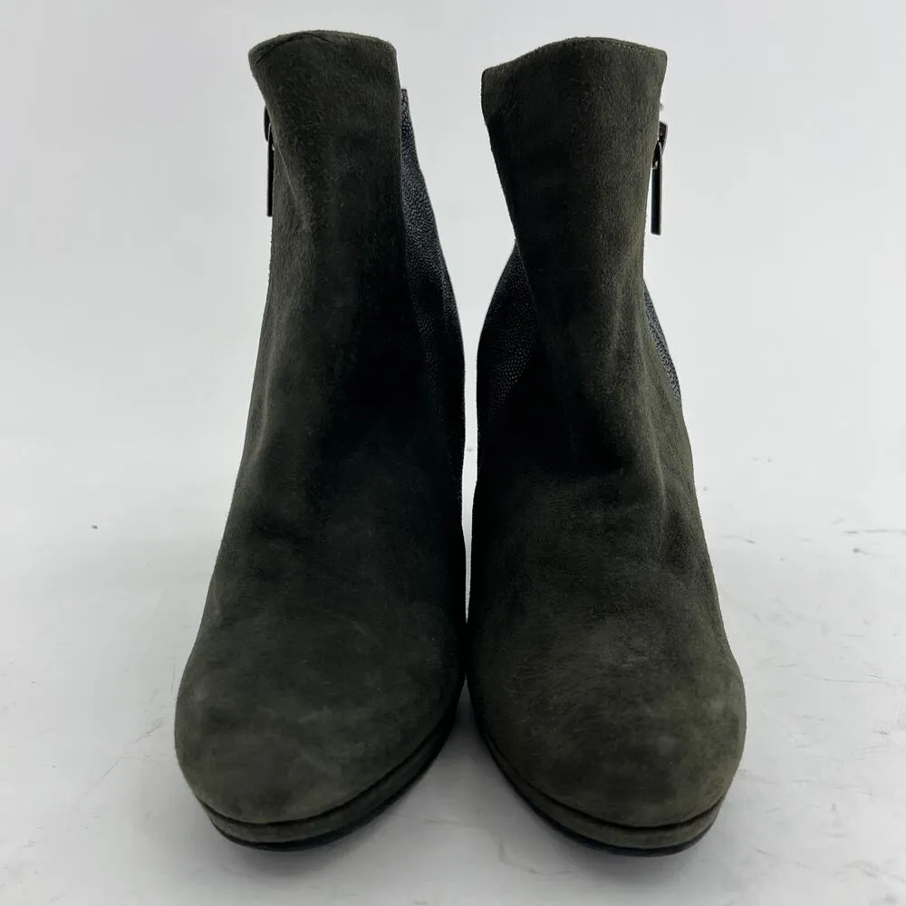 Sacha London (7) Flavia Green Suede Leather Zip Up Ankle Boots - Image 5