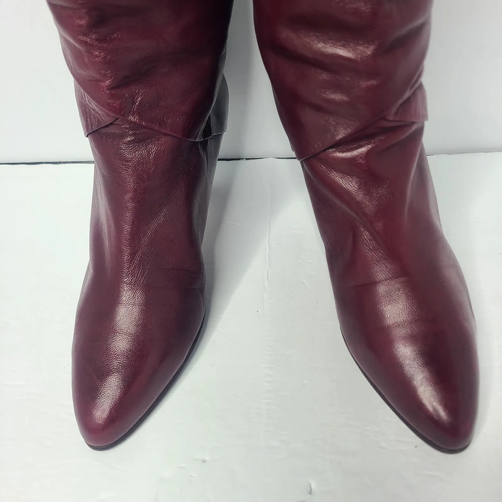 Vtg 80s Joseph Womens Foldover Made In Spain Burgandy Soft Leather Boots Size 8 - Image 4