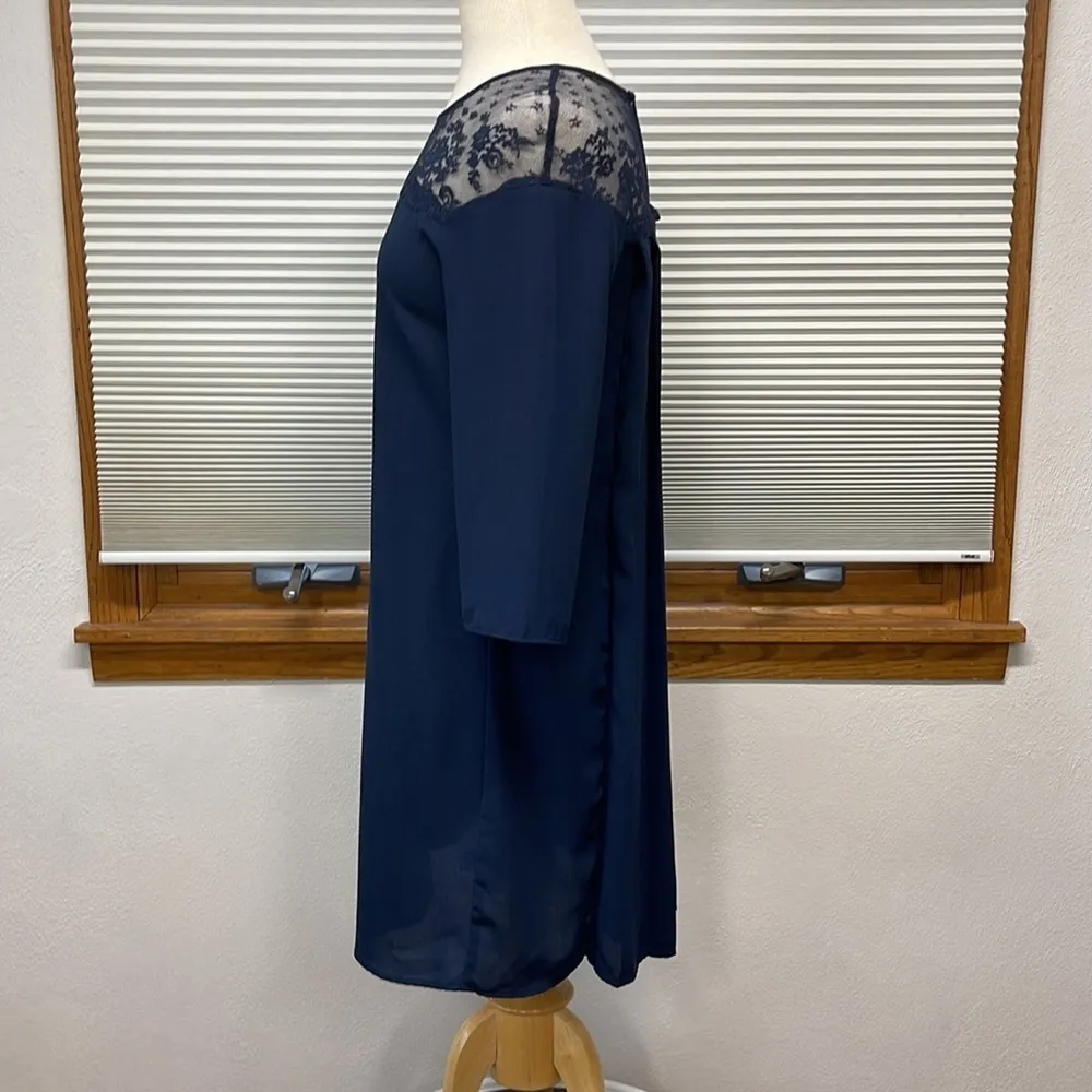 ZARA Guipure Navy Blue Lace Combined Pleated Back Mini Dress Size XS - Image 7