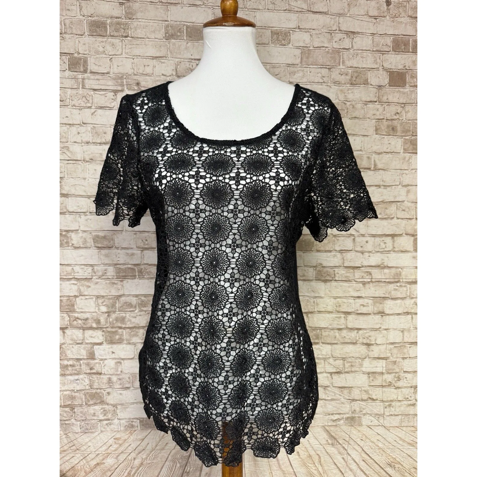 Black Lace Top Whimsigoth Witchy Dark Romantic Fairy Flare Feminine Boho Size M Size M - Image 2