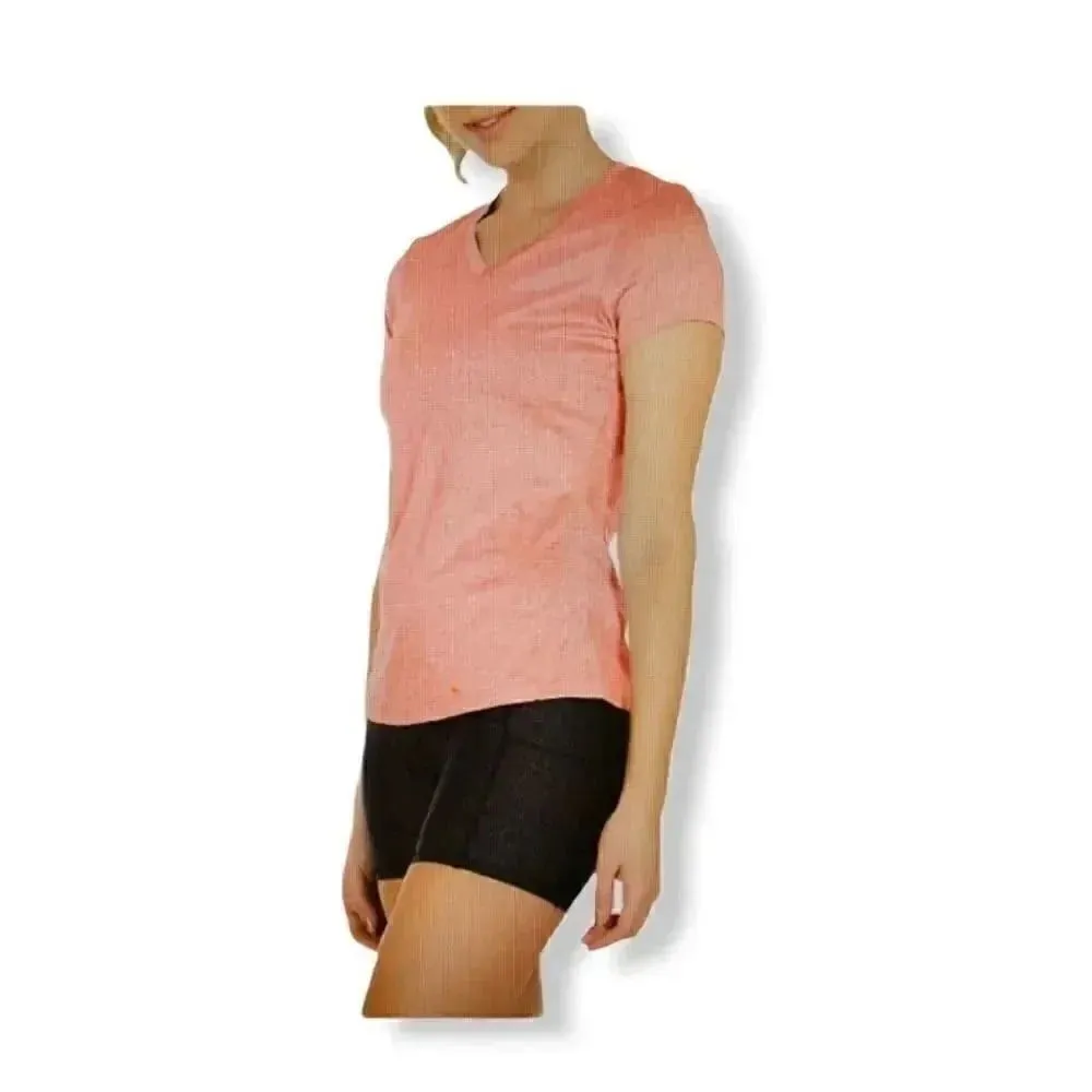 Icyzone V-Neck Salmon Pink Running Athletic Workout Short Sleeves -Shirt SZ L - Image 2