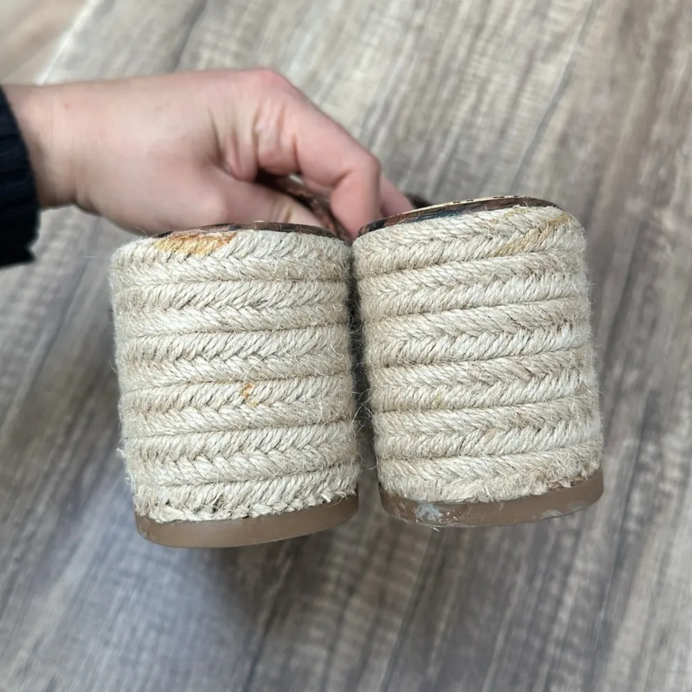 Zara Brown Snakeskin Jute Espadrille Platform Slide Sandals Sz 38 / 7.5 - Image 6