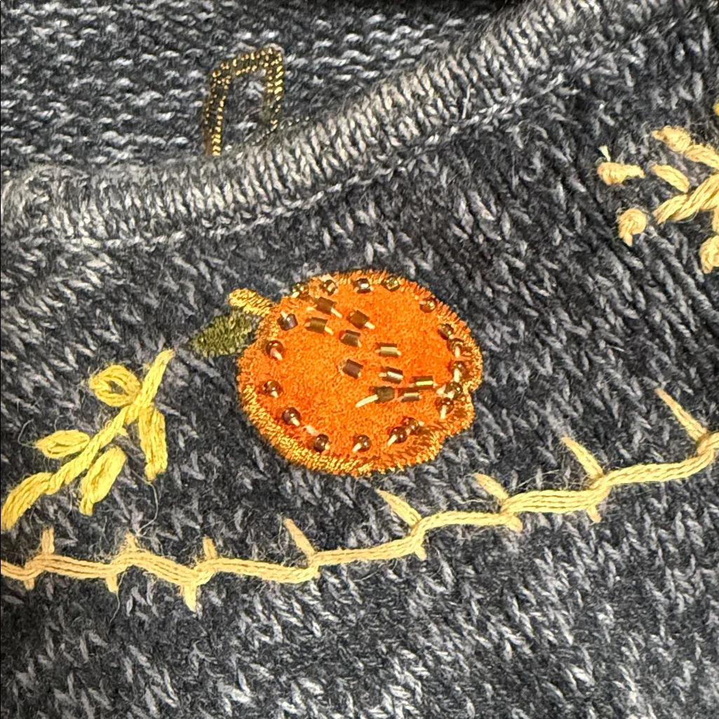 White Stag Zip Front Sweater Vest Scarecrow Embroidered Pumpkins Fall size large - Image 7