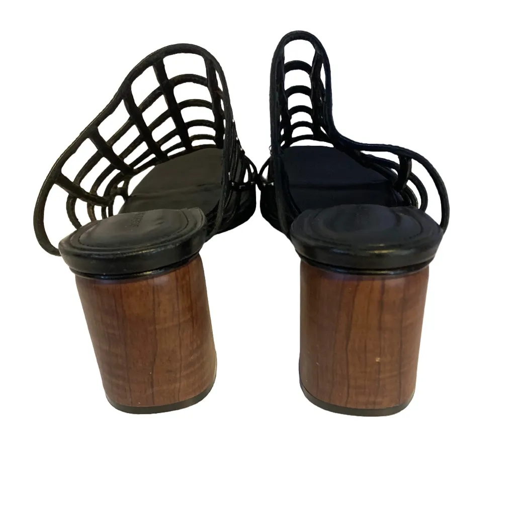 SIGERSON MORRISON BLACK LEATHER "DAINA" CAGED SLIDE BLOCK HEEL SHOES (36.5) Size 6.5 - Image 7