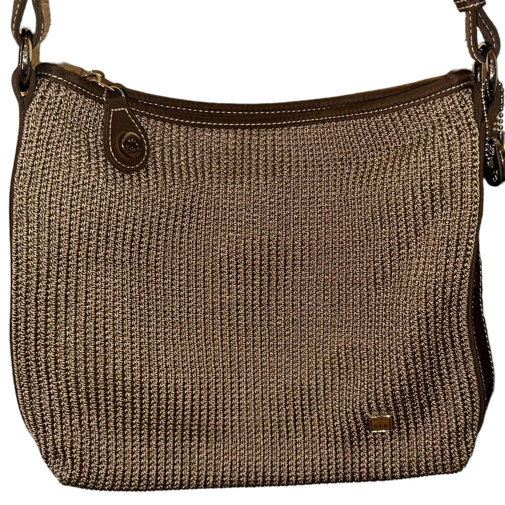 Women's The SAK Knit‎ Khaki Shoulder Bag with Leather Strap - Image 3