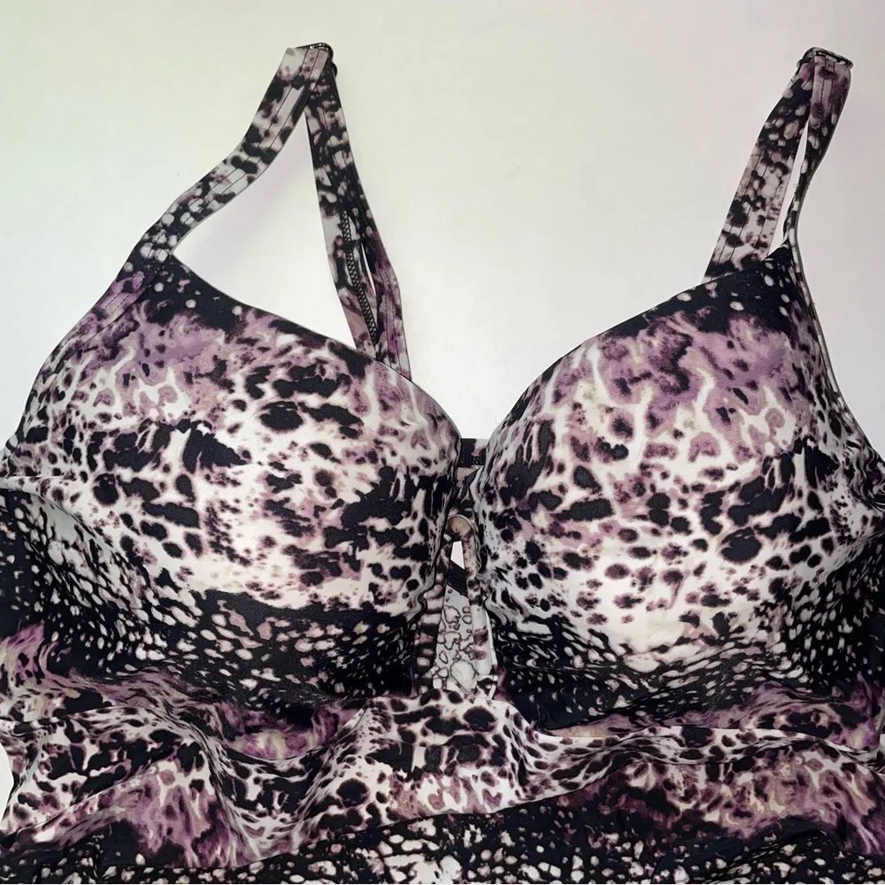 Lane Bryant Swim Tunic Top Size 42DD Balconette Purple Boho Print Underwire - Image 2