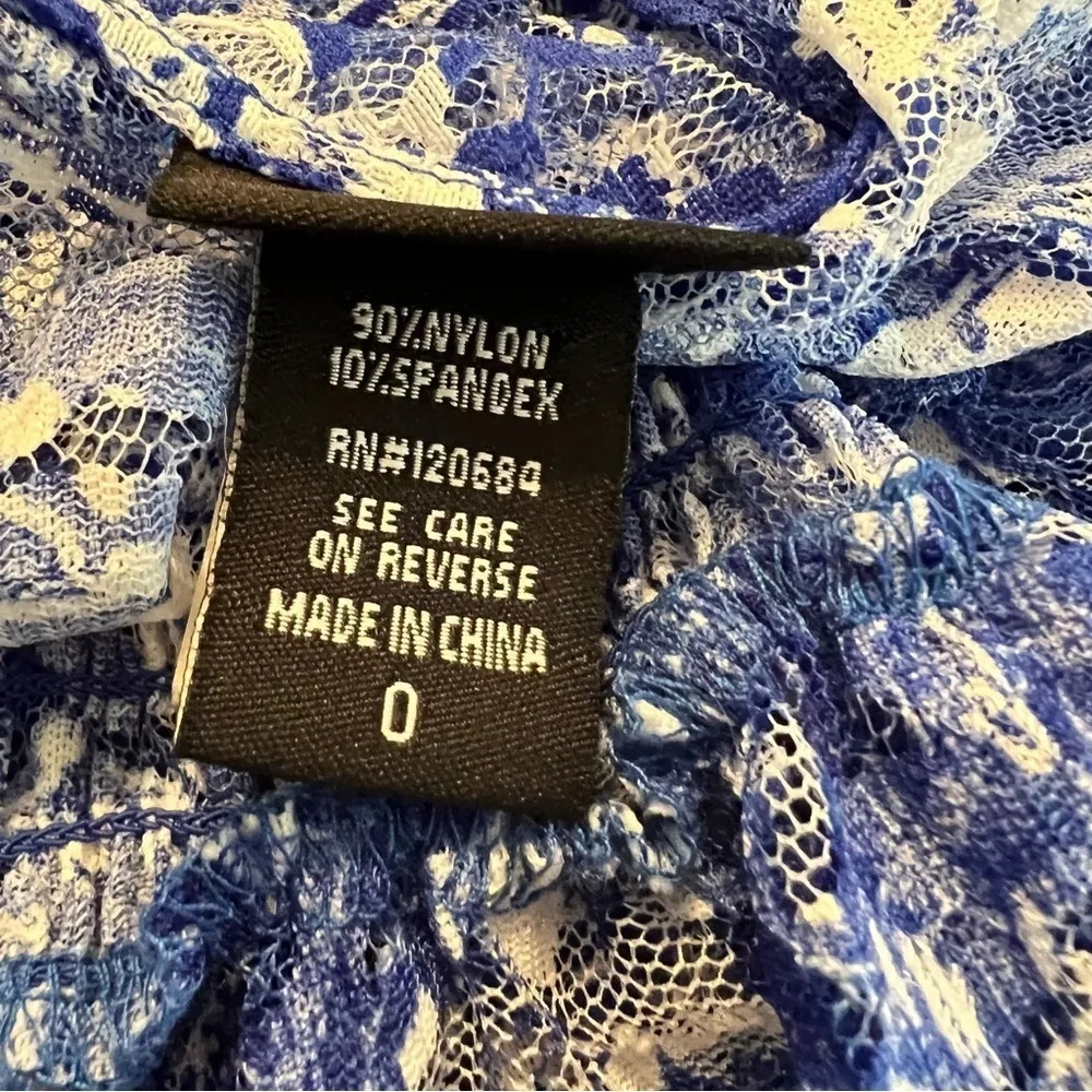 Torrid Top Lace Smocked Floral Embroidered Mesh Blue Short Sleeves Tunic 0X/12 - Image 14