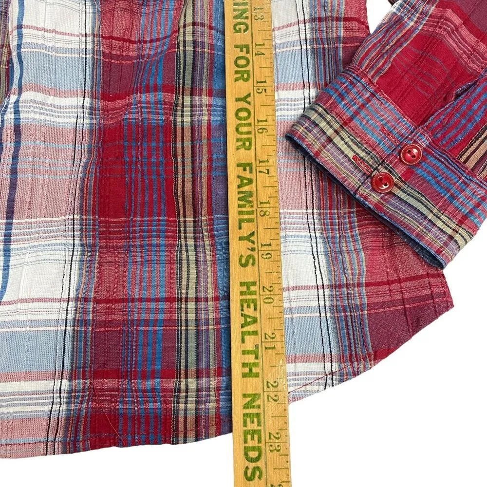 C.J Banks Women's Red White Blue Plaid Button Down Shirt Plus Size X Seersucker - Image 4