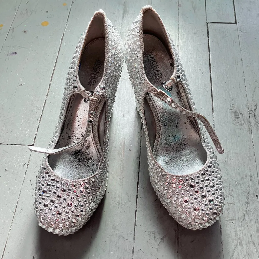 Michael Kors Fallon Mary Jane Glitter Rhinestone Stud Platform Pumps Heels Bride - Image 5
