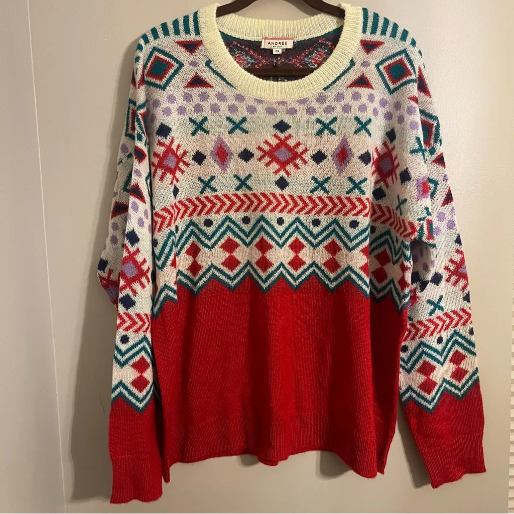 ANDREE BY UNIT Red and Blue Patterned Sweater - Image 3