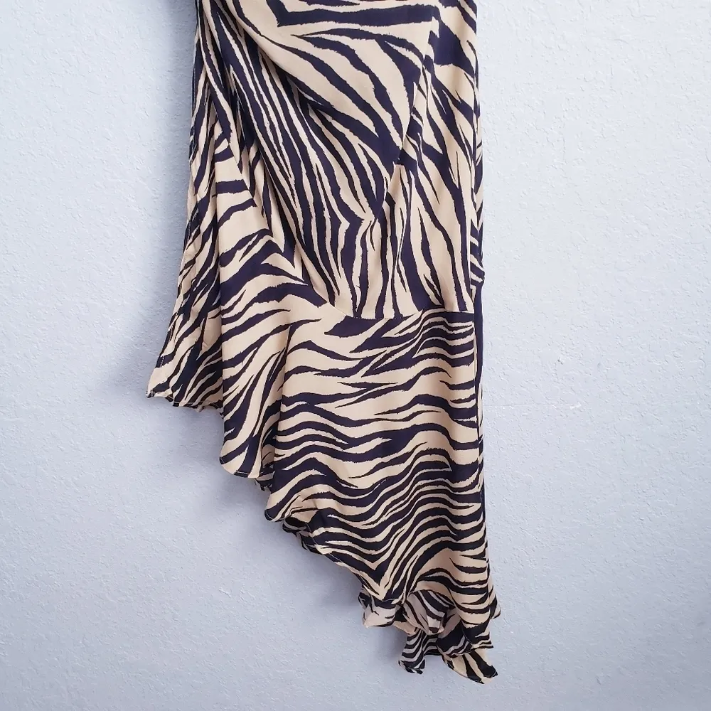 NICHOLAS Asymmetric Silk Zebra Slip Dress Black Size 6 - Image 3