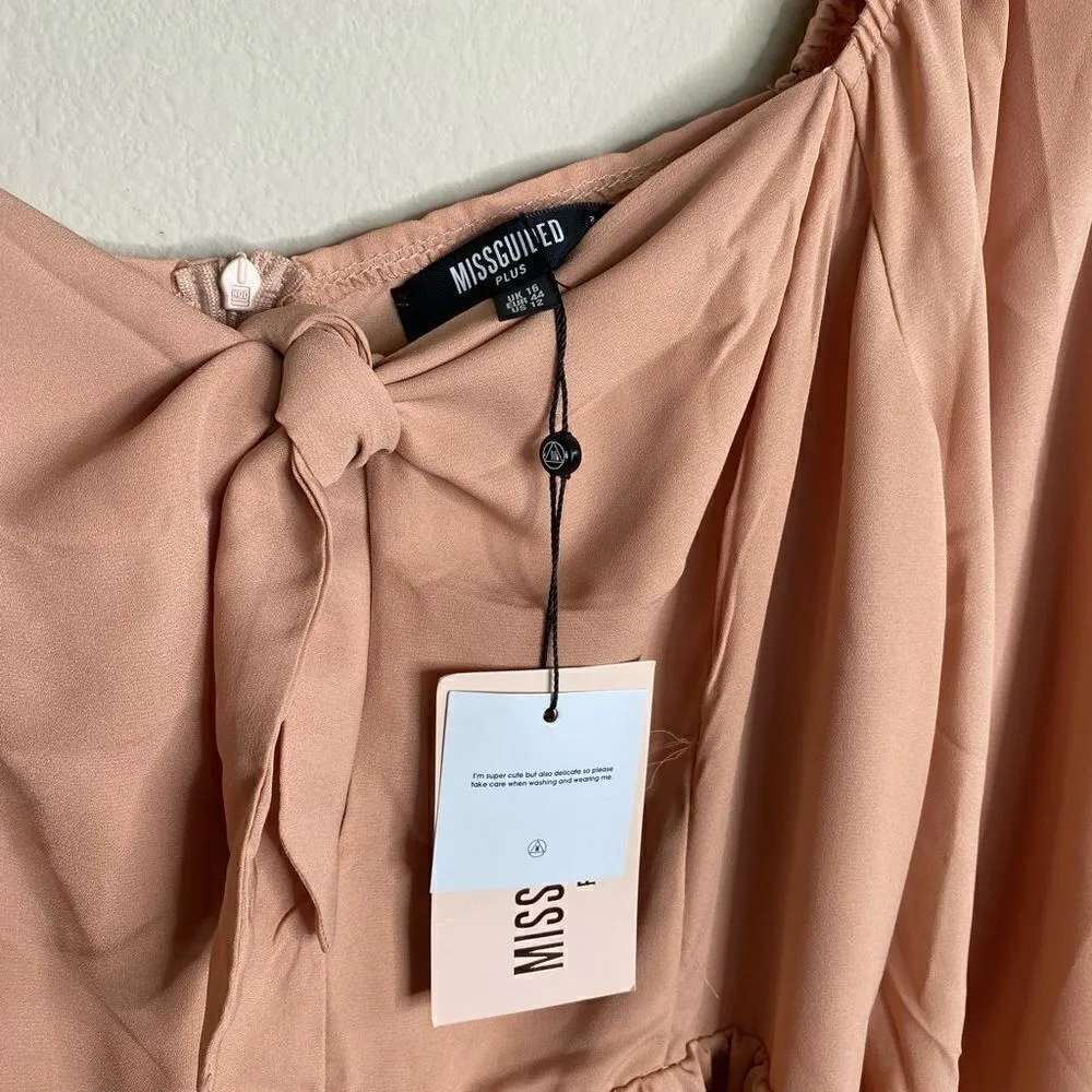 Misguided long sleeve tie front mini dress NWT Barbiecore - Image 3